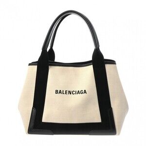 BALENCIAGA Cabas White Black Canvas Leather Handbag